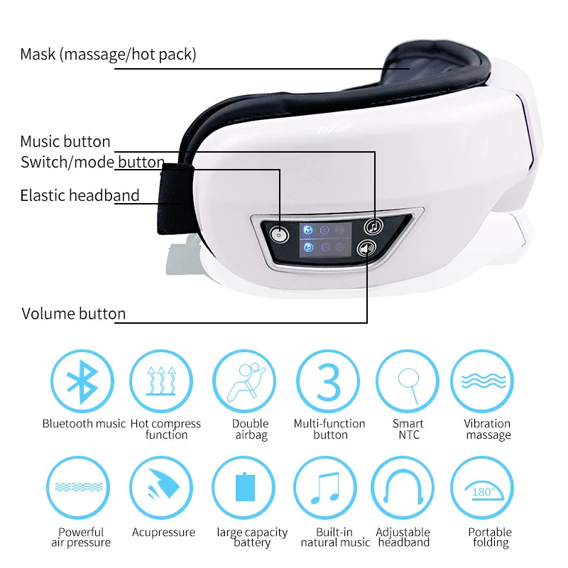 Eye Massager With Smart Airbag Compress Vibration Heating Eye Care Instrument Bluetooth Music Massage Relax Improve Eye Fatigue